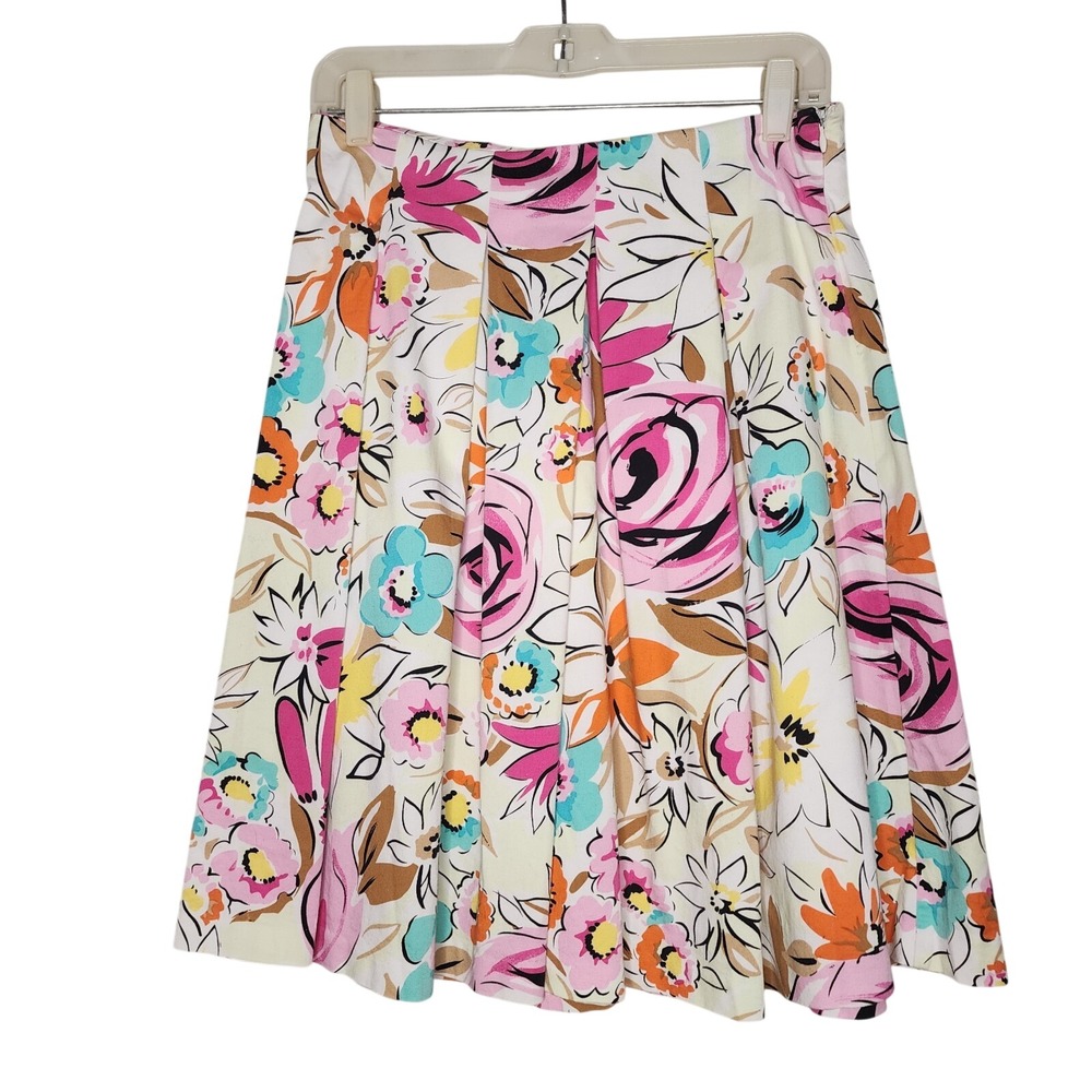 Vintage SUNNY TAYLOR Size 6 Colorful Floral Art Box Pleated Knee Length Skirt